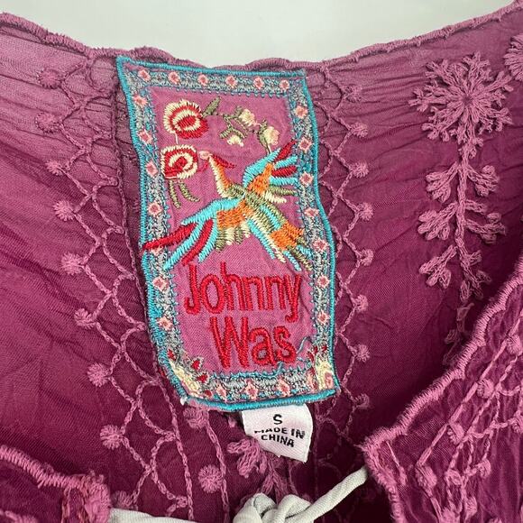 Johnny Was Top Women S Purple Embroidered Floral Boho Hippie Prairie Peasant‎ - Picture 3 of 7